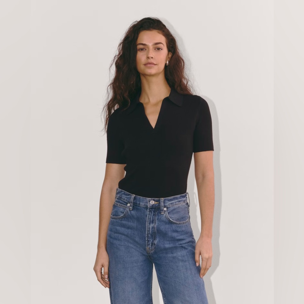 Everlane The Knit Black Ribbed Polo